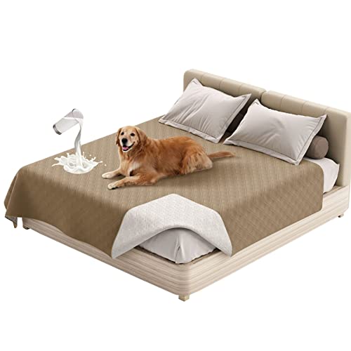 SHUOJIA Waterproof Blanket Dog Bed Cover Non Slip Large Sofa Cover Incontinence Mattress Protectors for Car Pets Dog Cat (96x82in,Khaki)