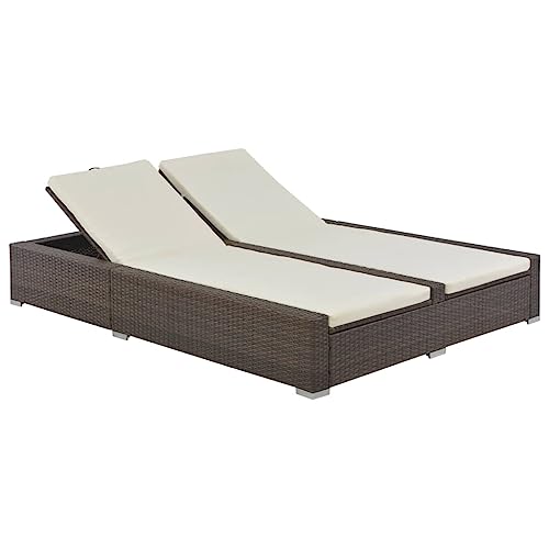 OUSEE Doppel-Sonnenliege Poly Rattan Braun