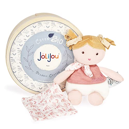 Jolijou - Les JOLIFLORES – Stoffpuppen aus Bio-Baumwolle – Kamelie mit Kuscheltier – Rosa – JJ6023