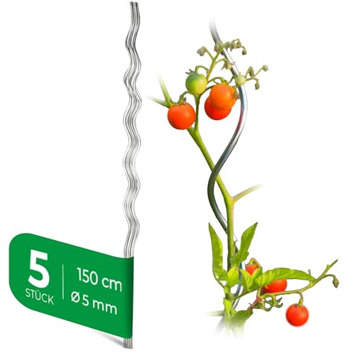 Novatool 5 Tomatenstäbe 150 cm x 5 mm Ø| Tomatenspiralstäbe verzinkt Rankstäbe Tomatenstangen Rankhilfe Blumenhalter Pflanzstäbe Tomatenstab Pflanzständer Pflanzstecker