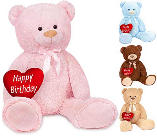 Brubaker XXL Teddybär 100 cm Rosa mit einem Happy Birthday Herz Stofftier Plüschtier Kuscheltier