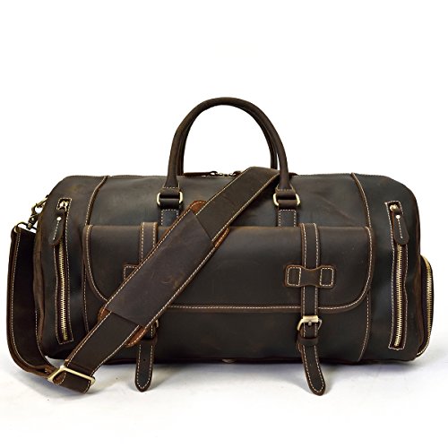 LUUFAN Herren Echte Leder Reisetasche Reisetasche Top Grain Rindsleder Hohe Kapazität Vintage Wochenende Tasche (Dark Brown-52cm)