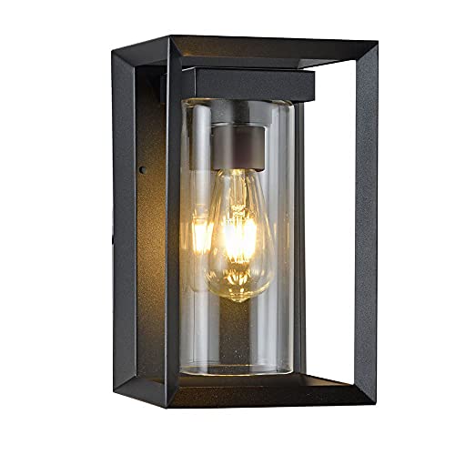 Wonderlamp - Außenwandleuchte Road, 1 x E27, max. 60 W, IP23, Wandleuchte Vintage, rechteckig, mit Glas, Schwarz