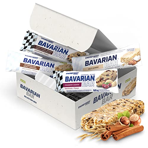 Energybody Bavarian Bar Mix Box 12x 50g / Haferriegel/Hafer Riegel Idee für gesunde Snacks/Outdoor Nahrung/Müsli-Riegel für Ausdauer- & Kraftsport/Fitness-Riegel vegan Flapjack Mixbox