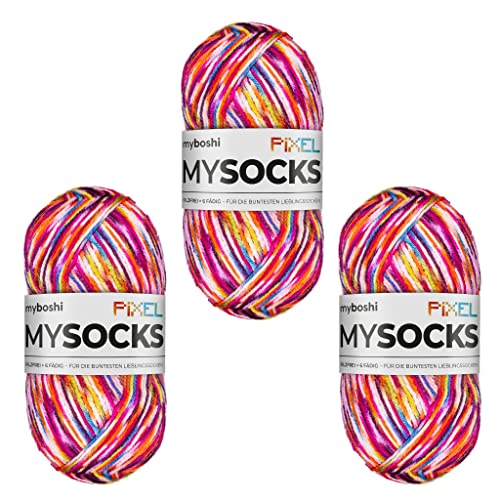 myboshi mysocks Pixel, 6-fädige Sockenwolle, strapazierfähig, Garn aus Schurwolle, filzfrei, 150g, Ll 390m Rot (Nova) 3 Knäuel