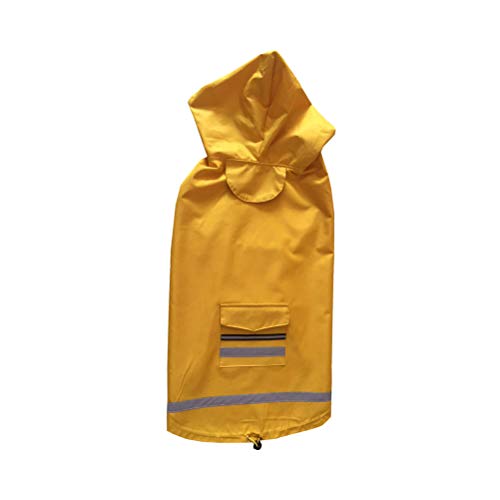 POPETPOP Wasserdichter gelber Regenmantel mit Kapuze Regenjacke Poncho Regenbekleidung Regenschutz reflektierend für mittelgroße und große Hunde