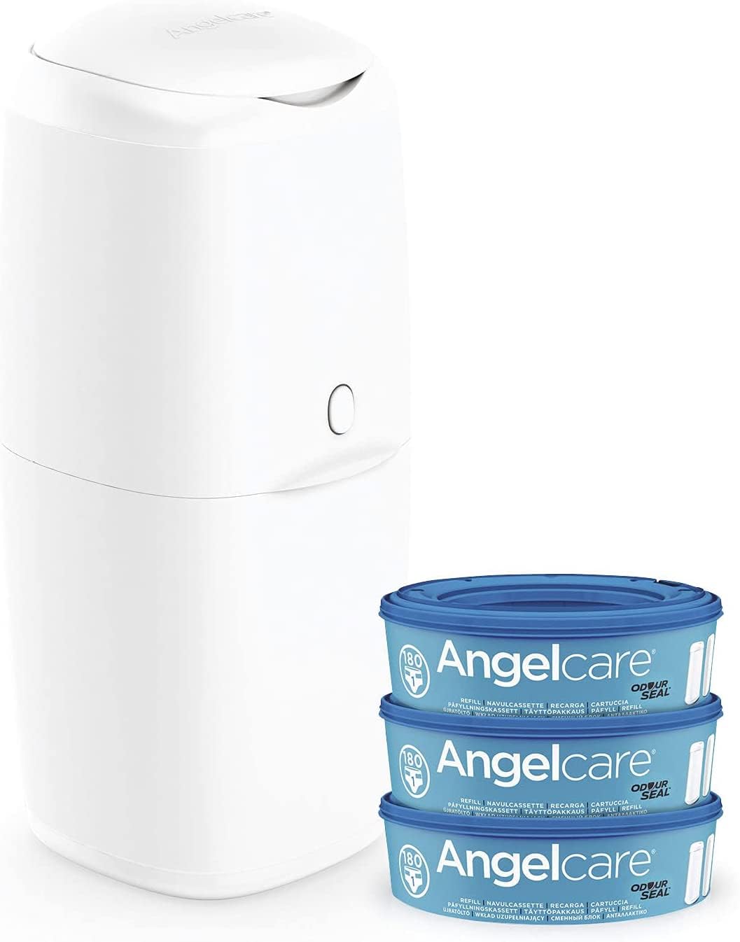 Angelcare Windelentsorgungssystem – inklusive 3 runden Nachfüllungen – Push & Lock System