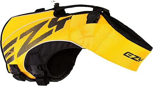 EzyDog Premium Schwimmweste Hund - DFD X2 Boost Hundeschwimmweste - Rettungsweste für Hunde - Größenverstellbar mit Griff und Reflektoren (2XS, Gelb)
