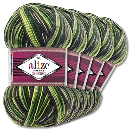 Wohnkult Alize 5x100g Superwash Comfort Sockenwolle 33 Farben zur Auswahl EIN-/Mehrfarbig (2696)
