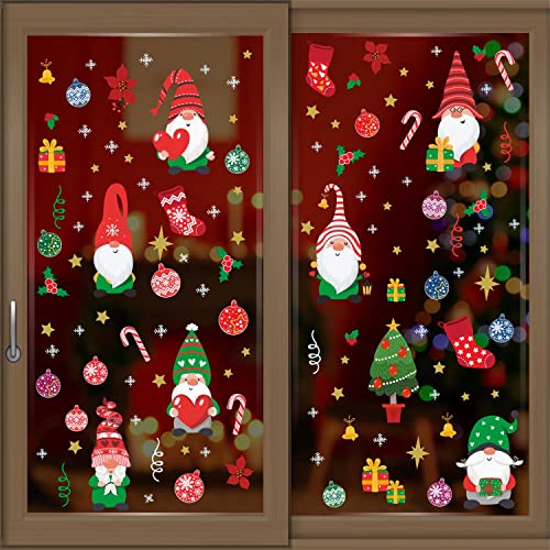WALPLUS Weihnachtsaufkleber, Fenster, Weihnachten, Sticker, doppelseitig, elektrostatisch, PVC, wiederverwendbar, abnehmbar, Glas, Spiegel, Gnome, Kugeln, Farbe 117 Stück