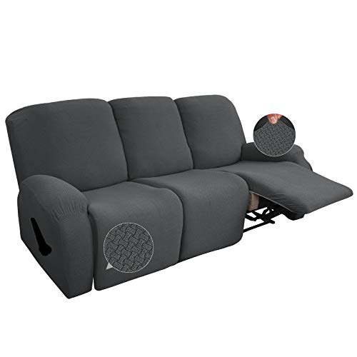 8-teilige Strech Recliner Überzug Sessel Husse Relax Fernsehsessel Relaxstuhl Sesselbezug Für Liegestuhlschutz Mit Tasche (Dark Gray)