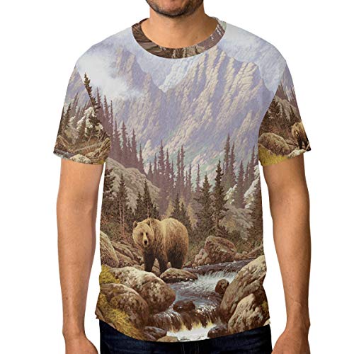 LUNLUMO Grizzly Bear In The Rockies Herren Basic Kurzarm Shirt T-Shirt, 1, XXX-Large