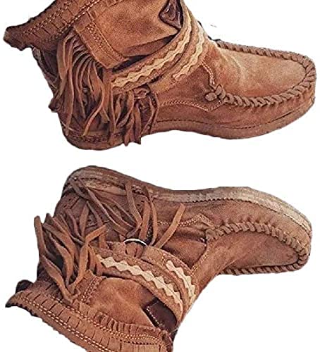 JWCN Kurze Stiefel, Lässige Fransenstiefel Damen Runde Zehe Damen Niedriger Absatz Western Cowboystiefel Ritterreitstiefel,Dunkelbraun,37EU,Uptodate