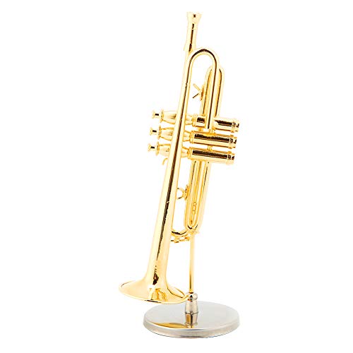 Redxiao~ Exquisite vergoldete Miniatur-Trompete, mit Ständer mit Instrumentenmodell aus Holzkoffer, zum Geburtstagsgeschenk Thanksgiving-Geschenk