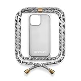 NECKLACY® - The Phone Necklace - Handykette für Apple iPhone 14 Pro in Domino Swirl | transparente Handyhülle mit hochwertiger Kordel zum Umhängen - Smartphone Crossbody Case