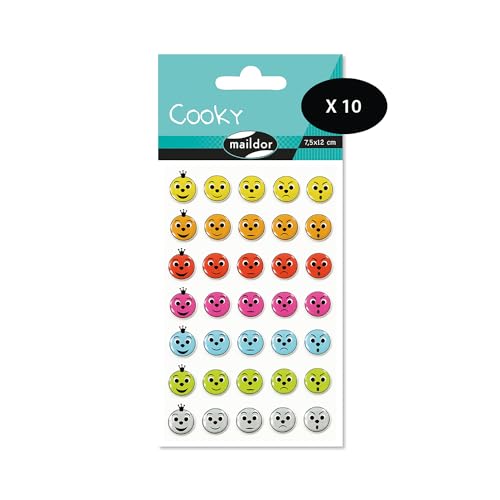 Maildor 560355Cpack – ein Beutel mit 3D-Aufklebern Cooky, 1 Bogen 7,5 x 12 cm, 35 Aufkleber, 10 Stück