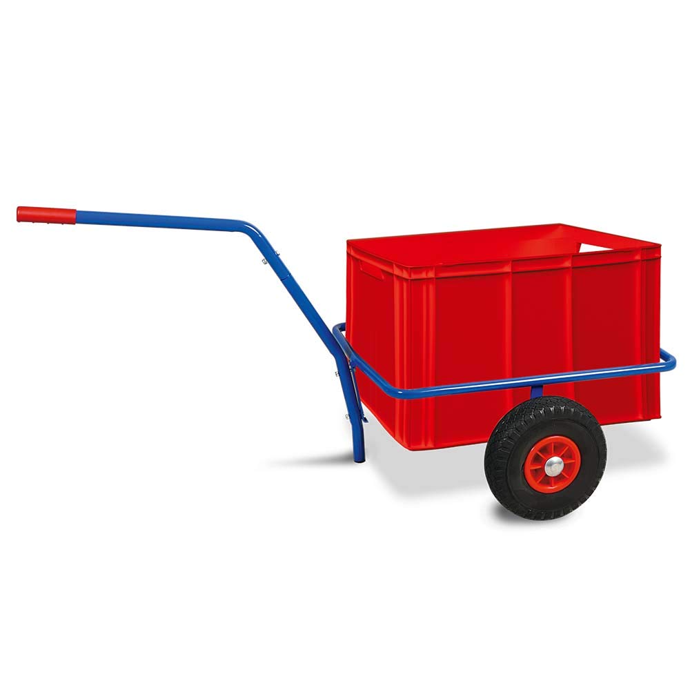 Handwagen mit herausnehmbarem Kunststoffkasten 600x400x420 mm, rot, pannensichere Reifen, Tragkraft 200 kg