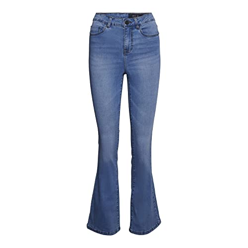 Noisy may Damen Jeans NMSALLIE HW Flare Jeans VI162LB - Flare Fit - Blau - Light Blue Denim W25-W32 Stretchjeans 75% Baumwolle, Größe:28W / 34L, Farbvariante:Light Blue Denim 27019304
