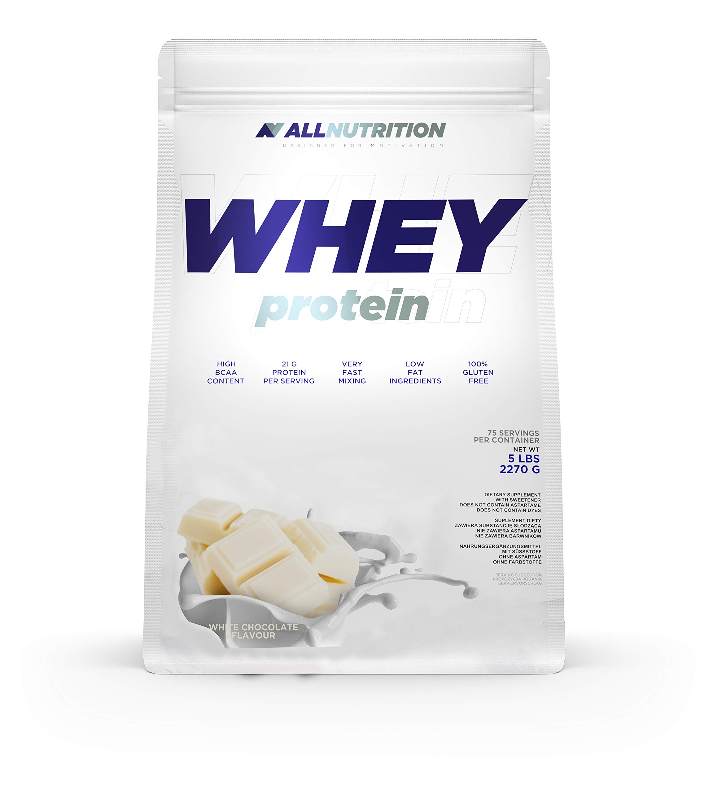 ALLNUTRITION WPC Whey Protein Pulver mit Aminosäuren - Eiweiss Protein Pulver - Fettarmes Proteinpulver Isolate für Muskelaufbau und Erholung nach dem Fitness - 2270g - White Chocolate