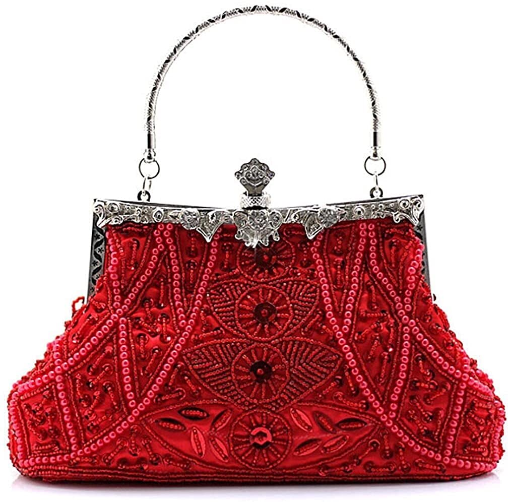 LiuliuBull Frauen Vintage Perlen Paillettenabendhandtaschen (Color : Rot)