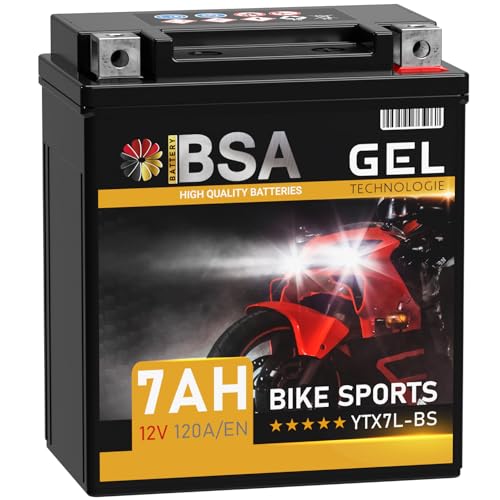 BSA YTX7L-BS GEL Motorradbatterie 12V 7Ah 120A/EN Gel Batterie 12V Roller Batterie doppelte Lebensdauer entspricht 50614 CTX7L-BS ersetzt 6Ah