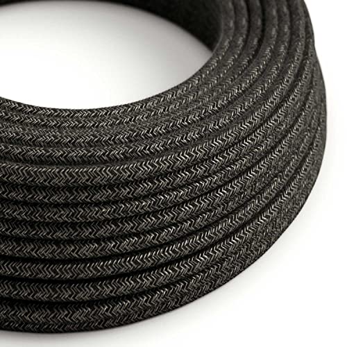 creative cables Textilkabel rund, anthrazit natürliche Leine, RN03-10 Meter, 2x0.75