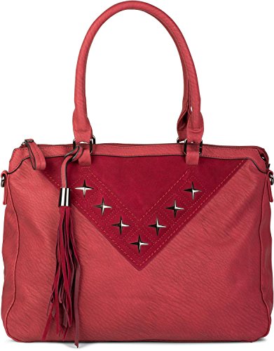styleBREAKER Shopper Tasche mit Metall-Cutout in Stern Form und Quaste, Schultertasche, Umhängetasche, Handtasche, Damen 02012180, Farbe:Bordeaux-Rot