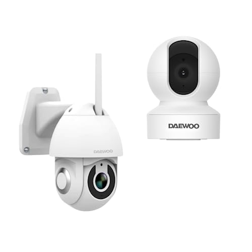 Daewoo Security Pack DUOIPEP505 | Außenkamera drehbar Auflösung 3 MP EP505 & drehbare Innenkamera Full HD IP501 | Bidirektionales Audio, Bewegungserkennung und -verfolgung, Nachtsicht