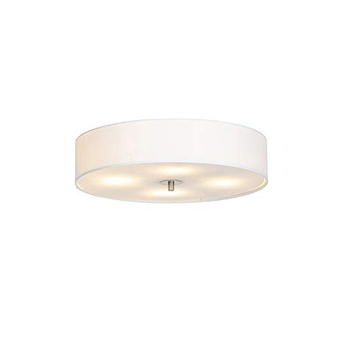 QAZQA - Modern Country Deckenleuchte | Deckenlampe | Lampe | Leuchte weiß 50 cm - Drum mit Schirm| 4-flammig | Wohnzimmer | Schlafzimmer | Küche - Textil Rund - LED geeignet E27