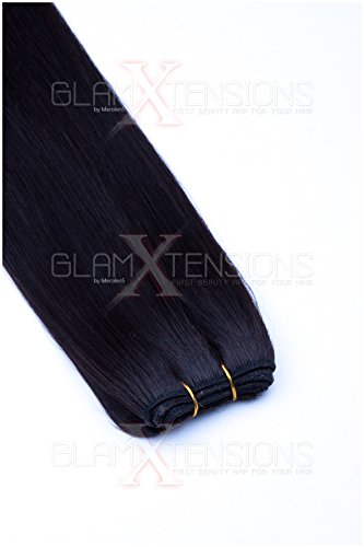 Weft Extensions Echthaar Tresse GlamXtensions glatt 100% Remy indisches Echthaar Human Hair - 60cm in der Farbe #01b Schwarzbraun - Haarverlängerung Haarverdichtung zum Einnähen