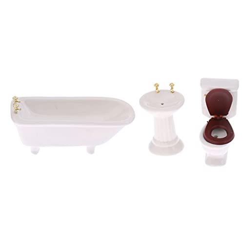 3pcs Miniatur Badewanne, Waschbecken und Toilette für 1/12 Puppenhaus Dekoration