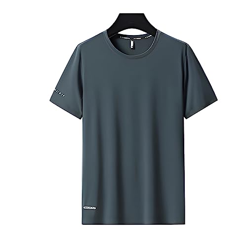 VUIOYRG Rundhals-T-Shirt aus Eisseide, Sommer-T-Shirt aus Eisseidenstoff, schnell trocknende, kurzärmlige Sport-Fitness-T-Shirts (Grün,7XL)