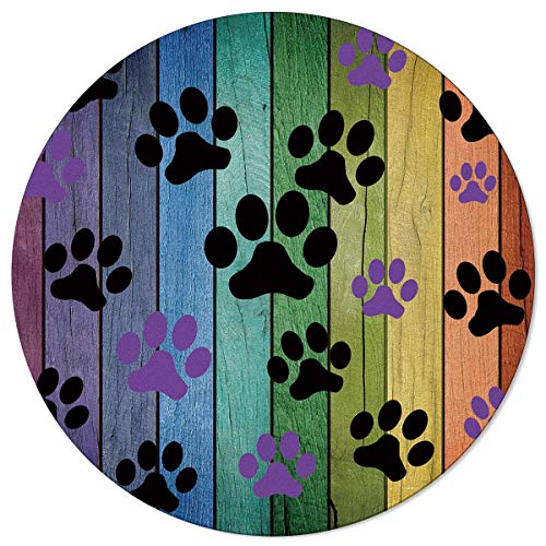 SunnyM Runder Teppich mit Hundemotiv, 122 cm, rutschfeste Gummi-Unterseite, Yoga-Teppich, buntes Holzbrett
