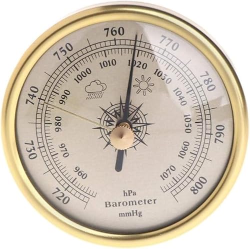 OGYCLVJV Traditionelles Barometer, Metall-Wandbehang-Baromete, Wandbehang-Barometer-Hygrometer, 1070 hPa goldfarbene Luftwetterstation mit rundem Zifferblatt