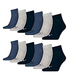 PUMA unisex Quarter Sportsocken Kurzsocken Socken 271080001 12 Paar, Farbe:Mehrfarbig, Menge:12 Paar (4x 3er Pack), Größe:43-46, Artikel:-532 navy/grey/nightshadow blue