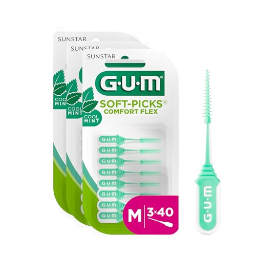 GUM SOFT-PICKS COMFORT FLEX Interdentalreiniger | Zahnzwischenraumreinigung Und Plaqueentfernung | Breiter Griff Und Flexibler Hals (M - 3x40(MINT))