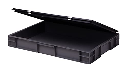 Stabile Profi Aufbewahrungsbox Stapelbox Eurobox Stapelkiste mit Deckel, Kunststoffkiste lieferbar in 5 Farben und 21 Größen für Industrie, Gewerbe, Haushalt (grau, 60x40x8 cm)
