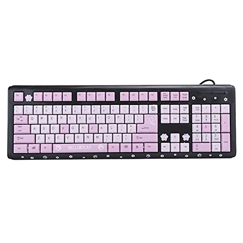 Tastatur, USB-verdrahtete, ultradünne, niedliche, wasserdichte Silikon-Tastatur mit verstellbarer Halterung für Notebook, Desktop, Heim, Spiel, Büro(schwarz rosa)