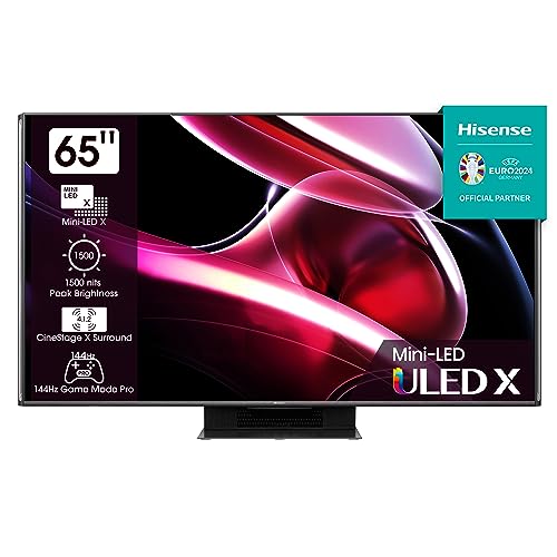 Hisense 65UXKQ 164 cm (65 Zoll) Fernseher, 4K Mini LED ULED, HDR, Dolby Vision IQ, Triple Tuner DVB-C/S/ S2/ T/ T2, Smart-TV, Bluetooth, Appe AirPlay, Alexa Built-In, Dolby Atmos, anthrazit [2023]