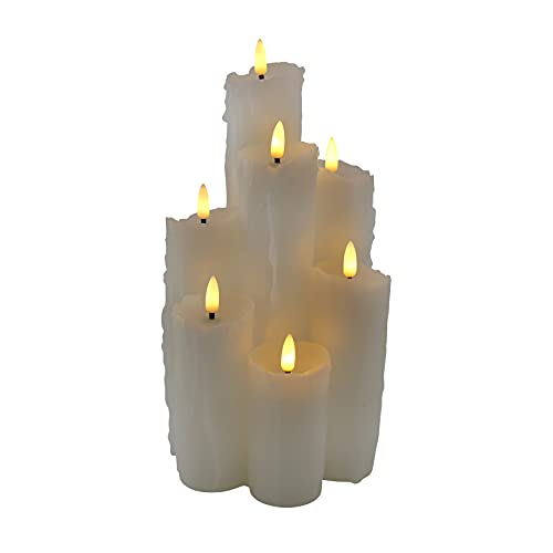 Klocke Dekorationsbedarf LED Kerzenset mit Wachstropfen - Timer - Echtwachs - Realistisch Flackernd (Weiß, 7er - 14 x 14 x 30 cm)