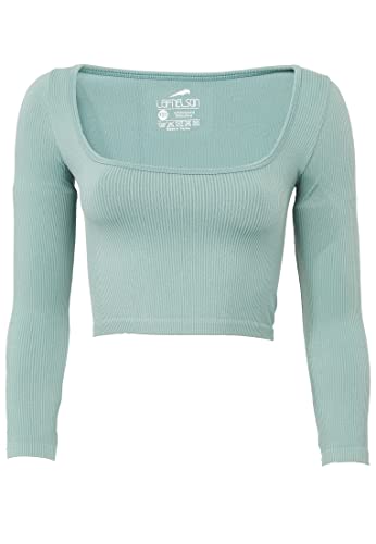 Leif Nelson Sport BH Damen Crop Top Bauchfrei Seamless ärmellos Fitness T-Shirt Mädchen Sport Shirt Yoga Kurzarmshirts LN-8425 Grün M/L