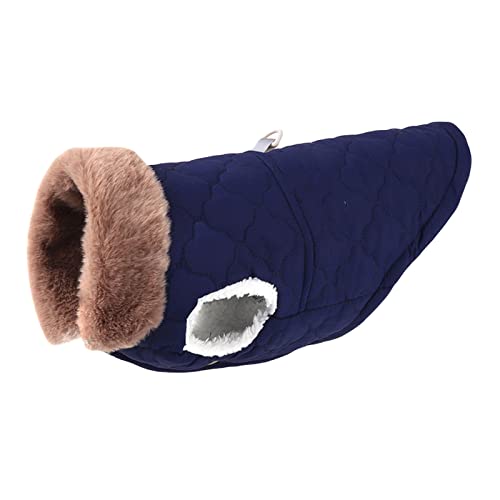 TOBILE Hundekleidung wasserdichte Winterjacke für Haustiere, Kleidung für warme kleine Hunde, Outdoor, mit Pelzkragen, Baumwolle, Haustier-Outfits, Mantel, Blau, L