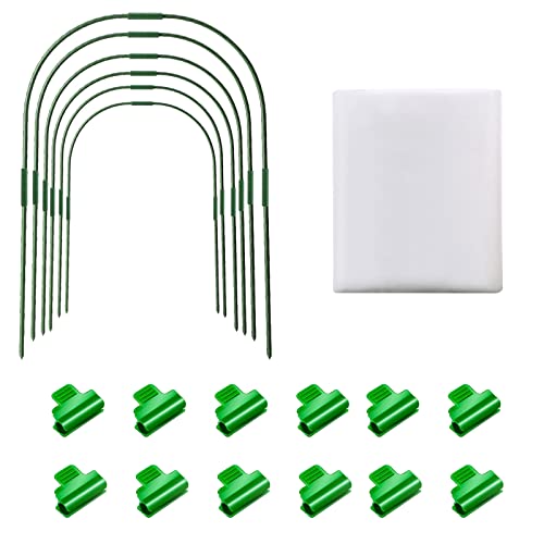 Warooma Garden Hoops for Plant Cover Support, 80x68cm Grow Tunnel Garden Hoops with Greenhouse Film, Plant Support Garden Stakes Rust-Free Gardening Houses Support Frame