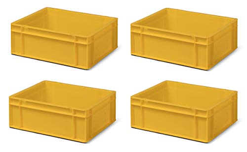 4 Stk. Transport-Stapelkasten TK414-0, gelb, 400x300x145 mm (LxBxH), aus PP, Volumen: 13 Liter, Traglast: 35 kg, lebensmittelecht, made in Germany, Industriequalität