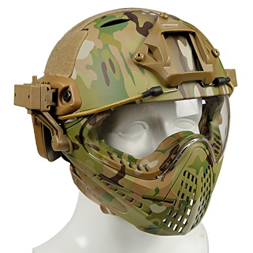 OAREA Taktischer Bereich schneller Abnehmbarer Paintball TPU Tarnungs-Sturzhelm mit Schutzbrillen-Maske
