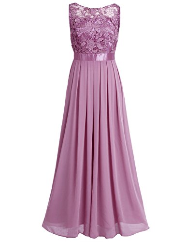 iixpin Damen Vintage Maxi-Spitzenkleid Elegant Brautjungfer Abendkleider Chiffon Hochzeit Festliche Kleider Cocktailkleid Pflaume 48