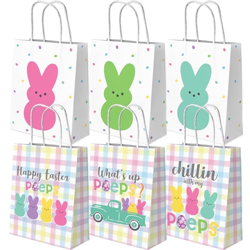 Oster-Geschenktüten, Happy Easter Peeps Bunny Papiertüten mit Griffen, multifunktional, wiederverwendbar, Vlies-Einkaufstaschen, Snack-, Keksbeutel für Frühling, Geburtstag, Ostern, Partyzubehör