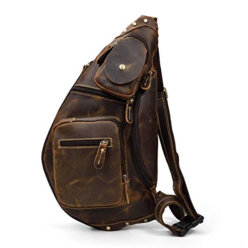 LUUFAN Herren Echtes Leder Sling Bag Brusttasche Cross Body Bag Cross Durable Schulter Rucksack (Brown 3)