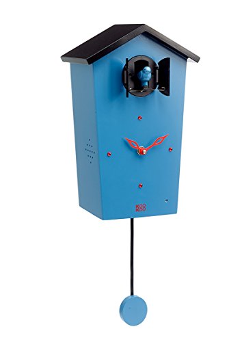 KOOKOO Birdhouse blau, Moderne Kuckucksuhr mit Pendel, Design Wanduhr mit 12 Vogelstimmen oder Kuckuck, Aufnahmen aus der Natur