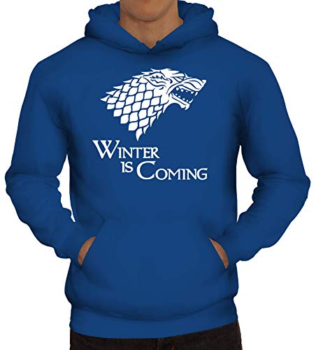 ShirtStreet Herren Hoodie Männer Kapuzenpullover Wolf - Winter is Coming, Größe: XXL,Royal Blau